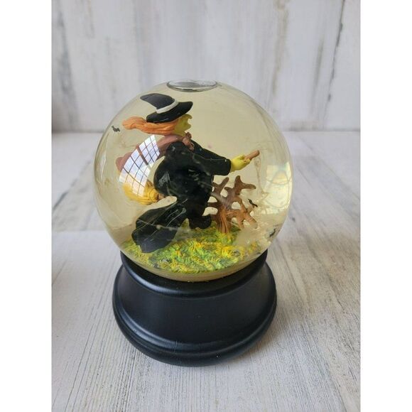 Halloween AS IS witch broom snow globe bat decor - Picture 2 of 7